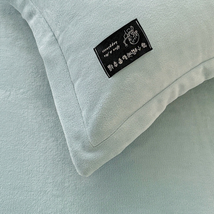 91家纺网 家纺一手货源 找家纺 莱越家纺 2025新款高克重牛奶绒纯色贴标款四件套（8斤重） 贴标-天蓝