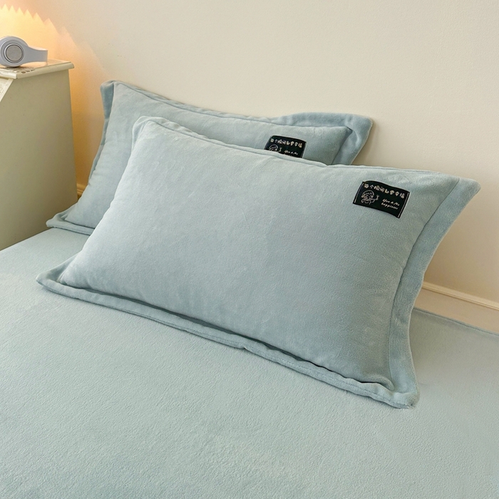 91家纺网 家纺一手货源 找家纺 莱越家纺 2025新款高克重牛奶绒纯色贴标款四件套（8斤重） 贴标-天蓝