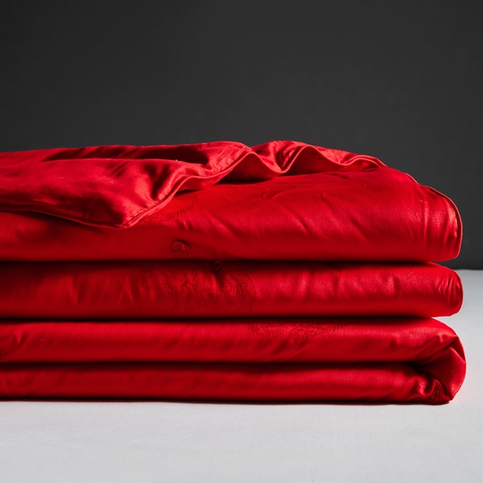 91家纺网 家纺一手货源 找家纺 金同成 2025新款婚庆被冬被子母被春秋被四季被60支全棉龙凤喜字提花蚕丝被 喜庆红