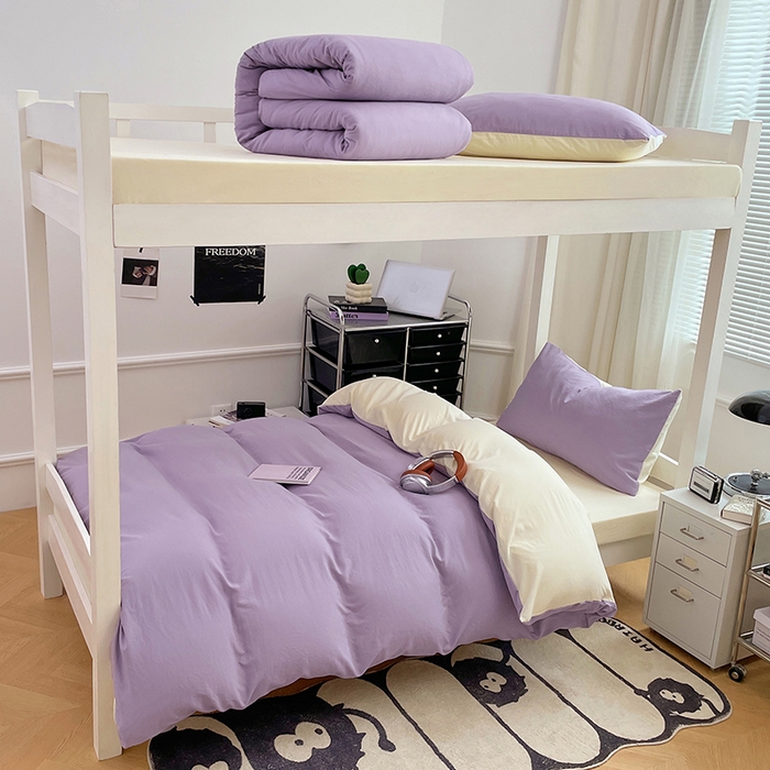 梦卓家纺 2025新款学生宿舍上下铺纯色水洗棉三件套 芋泥啵啵