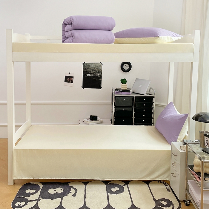 91家纺网 家纺一手货源 找家纺 梦卓家纺 2025新款学生宿舍上下铺纯色水洗棉三件套 芋泥啵啵