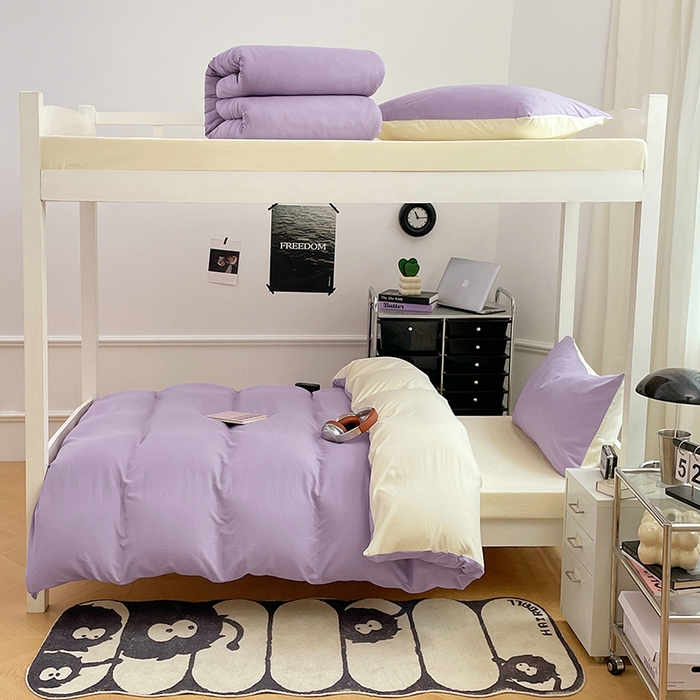 91家纺网 家纺一手货源 找家纺 梦卓家纺 2025新款学生宿舍上下铺纯色水洗棉三件套 芋泥啵啵