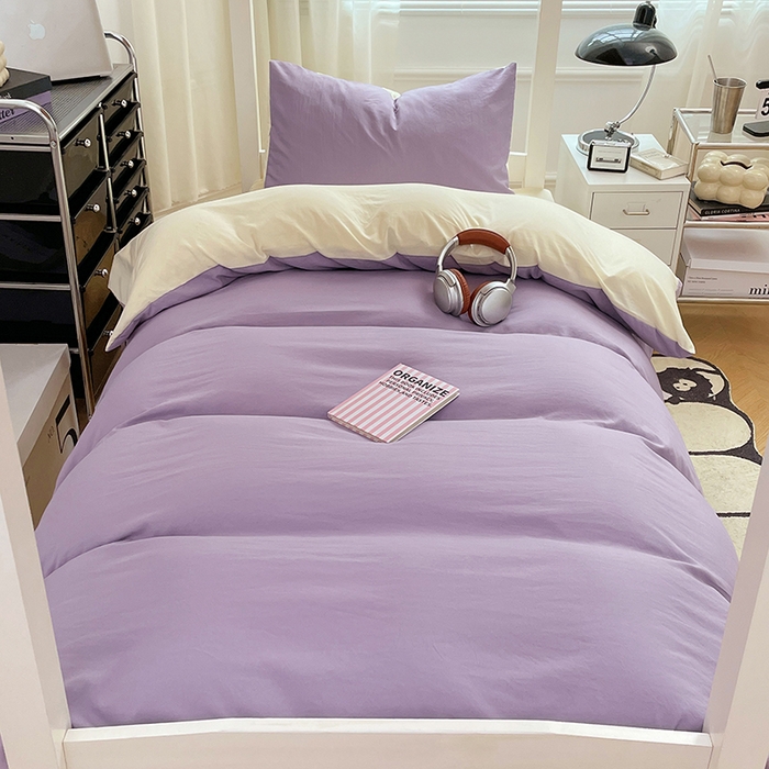 91家纺网 家纺一手货源 找家纺 梦卓家纺 2025新款学生宿舍上下铺纯色水洗棉三件套 芋泥啵啵