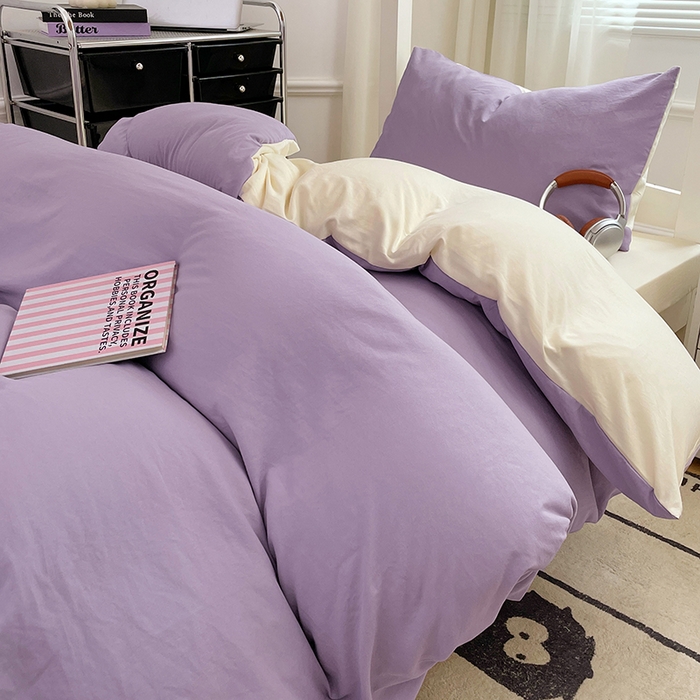 91家纺网 家纺一手货源 找家纺 梦卓家纺 2025新款学生宿舍上下铺纯色水洗棉三件套 芋泥啵啵