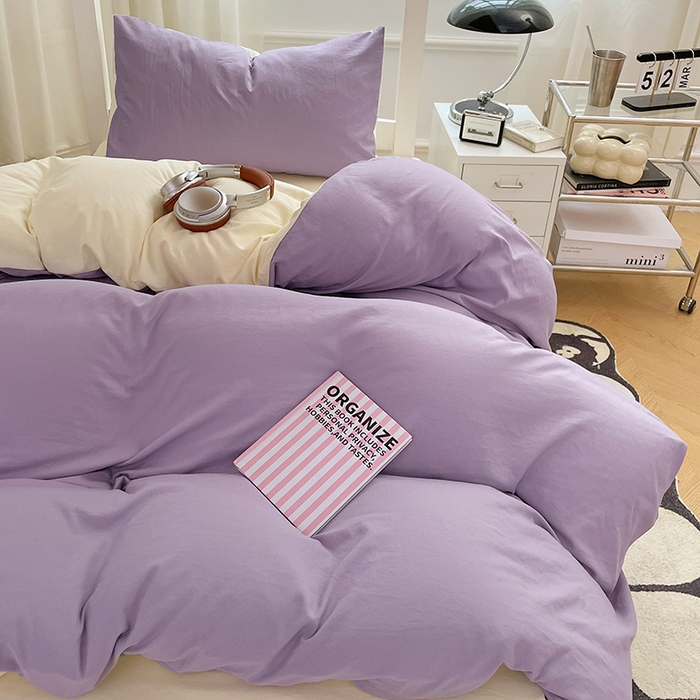 91家纺网 家纺一手货源 找家纺 梦卓家纺 2025新款学生宿舍上下铺纯色水洗棉三件套 芋泥啵啵