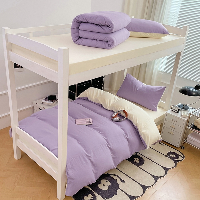 91家纺网 家纺一手货源 找家纺 梦卓家纺 2025新款学生宿舍上下铺纯色水洗棉三件套 芋泥啵啵