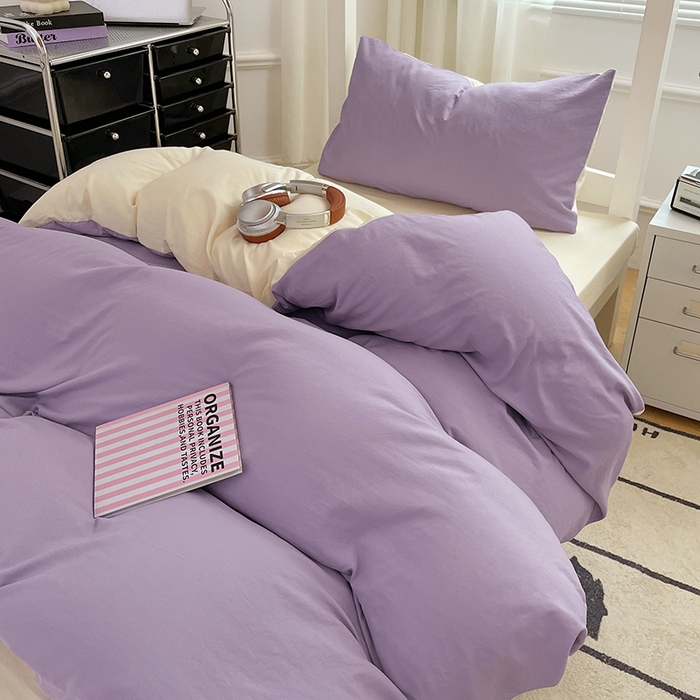 91家纺网 家纺一手货源 找家纺 梦卓家纺 2025新款学生宿舍上下铺纯色水洗棉三件套 芋泥啵啵