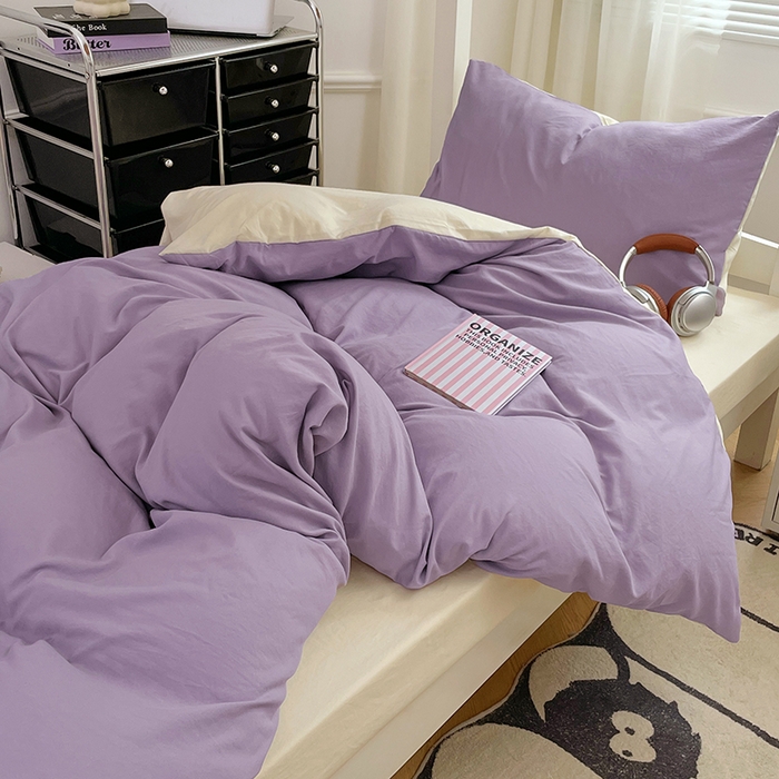 91家纺网 家纺一手货源 找家纺 梦卓家纺 2025新款学生宿舍上下铺纯色水洗棉三件套 芋泥啵啵