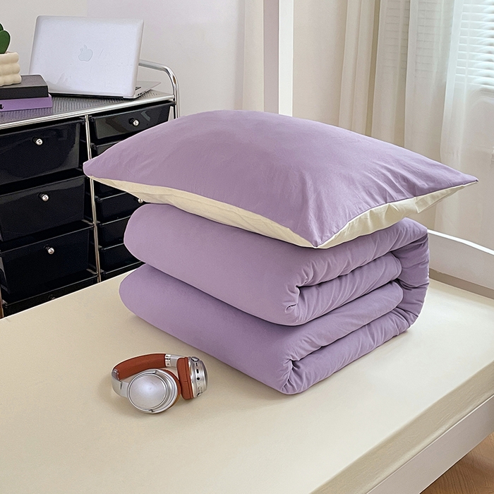 91家纺网 家纺一手货源 找家纺 梦卓家纺 2025新款学生宿舍上下铺纯色水洗棉三件套 芋泥啵啵