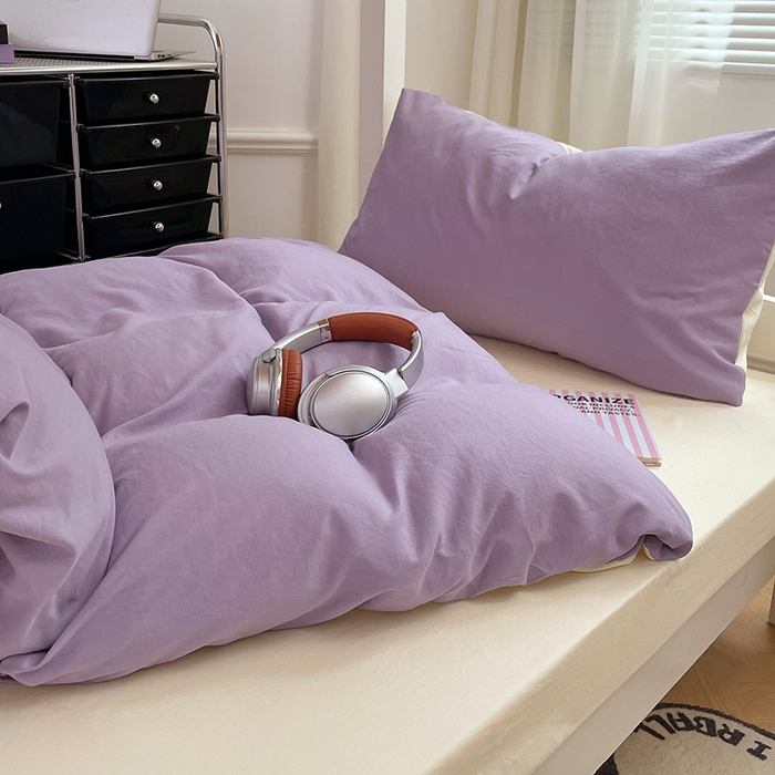 91家纺网 家纺一手货源 找家纺 梦卓家纺 2025新款学生宿舍上下铺纯色水洗棉三件套 芋泥啵啵