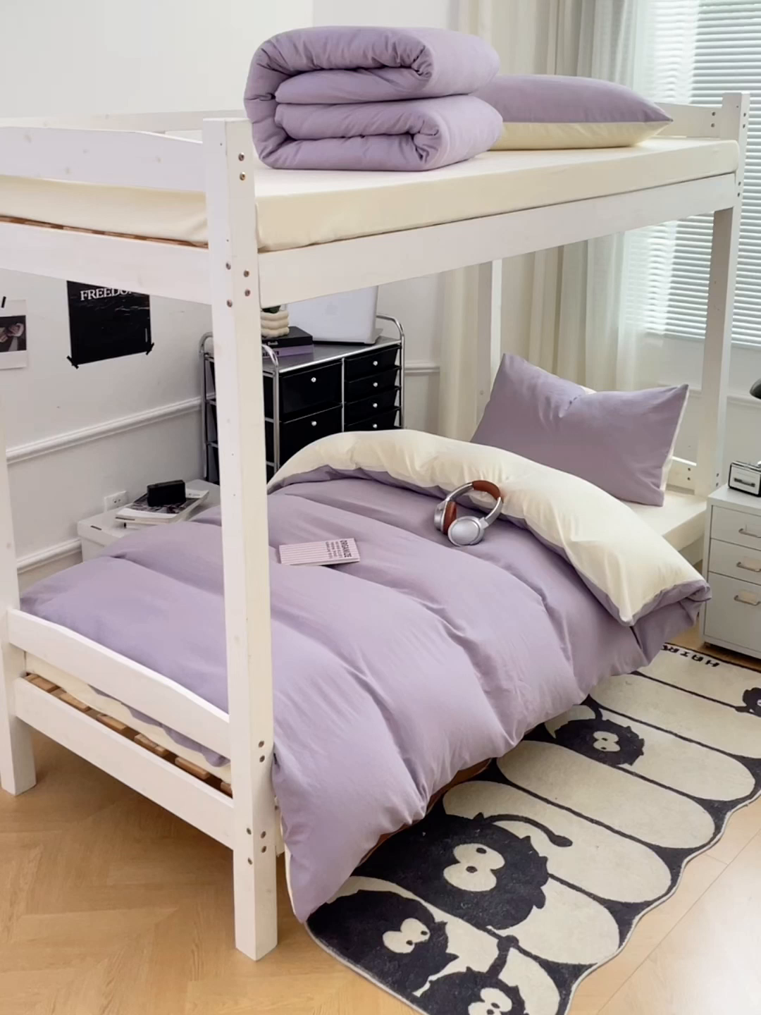 91家纺网 家纺一手货源 找家纺 梦卓家纺 2025新款学生宿舍上下铺纯色水洗棉三件套 芋泥啵啵