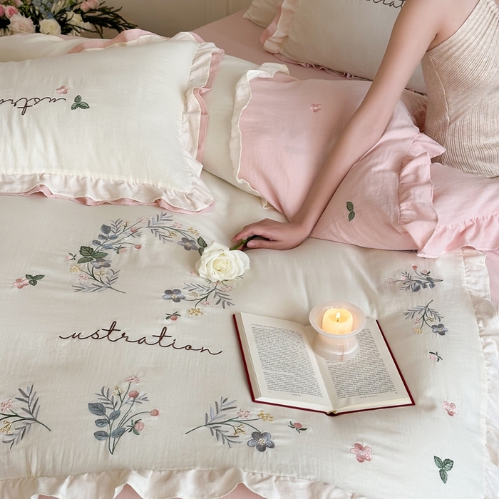 91家纺网 家纺一手货源 找家纺 （总）西西家居 2025新款超柔有氧全棉纯棉双层纱四件套-春日浅樱