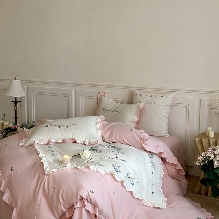 91家纺网 家纺一手货源 找家纺 （总）西西家居 2025新款超柔有氧全棉纯棉双层纱四件套-春日浅樱