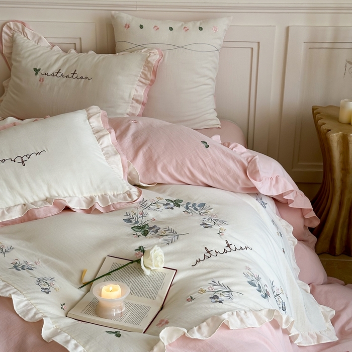 91家纺网 家纺一手货源 找家纺 （总）西西家居 2025新款超柔有氧全棉纯棉双层纱四件套-春日浅樱