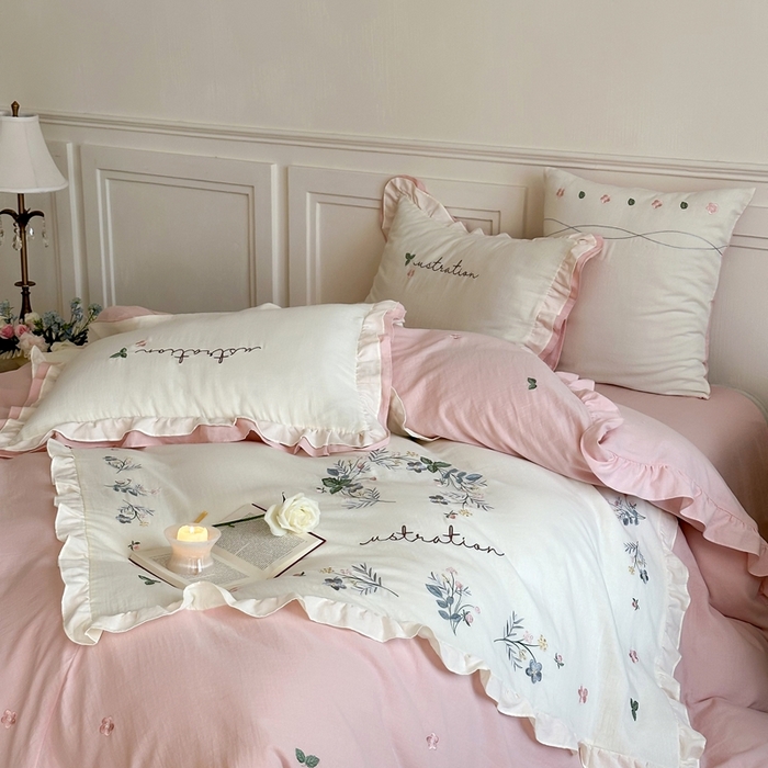 91家纺网 家纺一手货源 找家纺 （总）西西家居 2025新款超柔有氧全棉纯棉双层纱四件套-春日浅樱