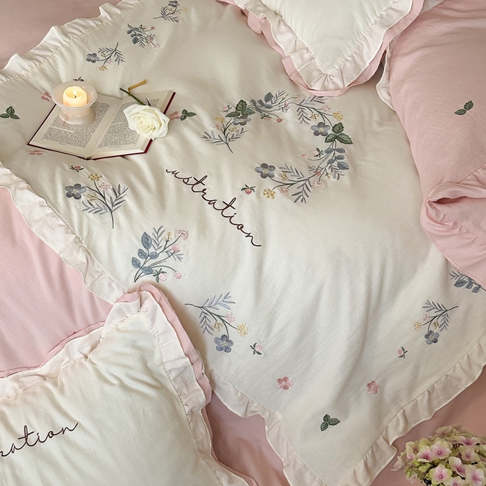 91家纺网 家纺一手货源 找家纺 西西家居 2025新款超柔有氧全棉纯棉双层纱四件套-春日浅樱 春日浅樱-粉