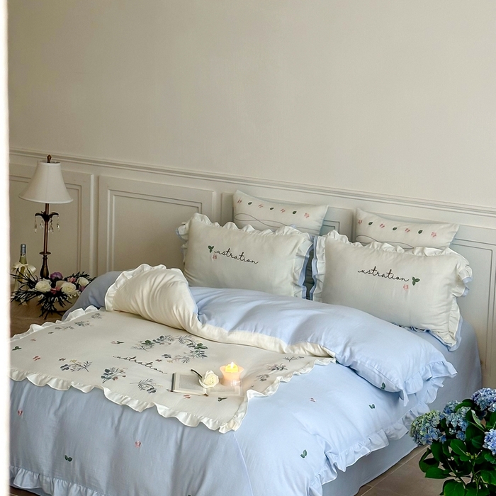 91家纺网 家纺一手货源 找家纺 西西家居 2025新款超柔有氧全棉纯棉双层纱四件套-春日浅樱 春日浅樱-兰