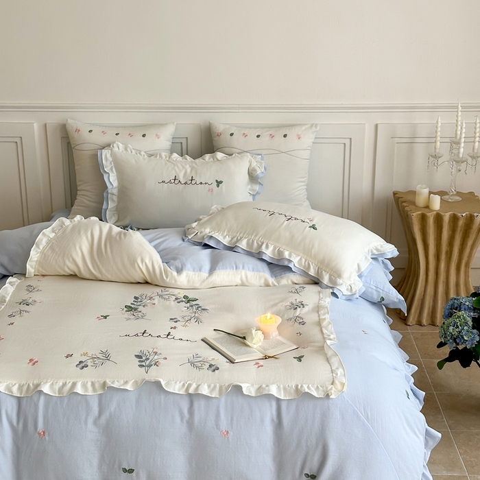 91家纺网 家纺一手货源 找家纺 西西家居 2025新款超柔有氧全棉纯棉双层纱四件套-春日浅樱 春日浅樱-兰