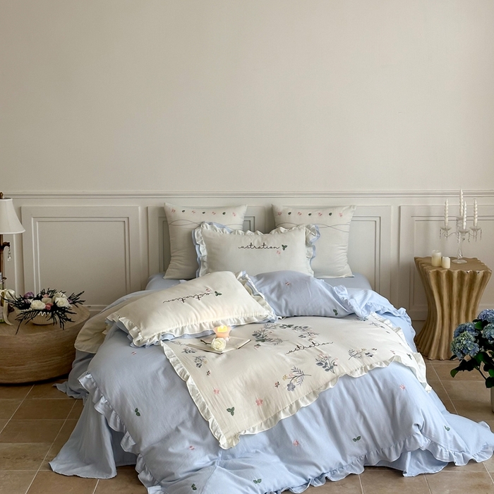 91家纺网 家纺一手货源 找家纺 西西家居 2025新款超柔有氧全棉纯棉双层纱四件套-春日浅樱 春日浅樱-兰