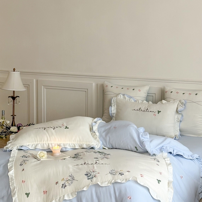 91家纺网 家纺一手货源 找家纺 西西家居 2025新款超柔有氧全棉纯棉双层纱四件套-春日浅樱 春日浅樱-兰