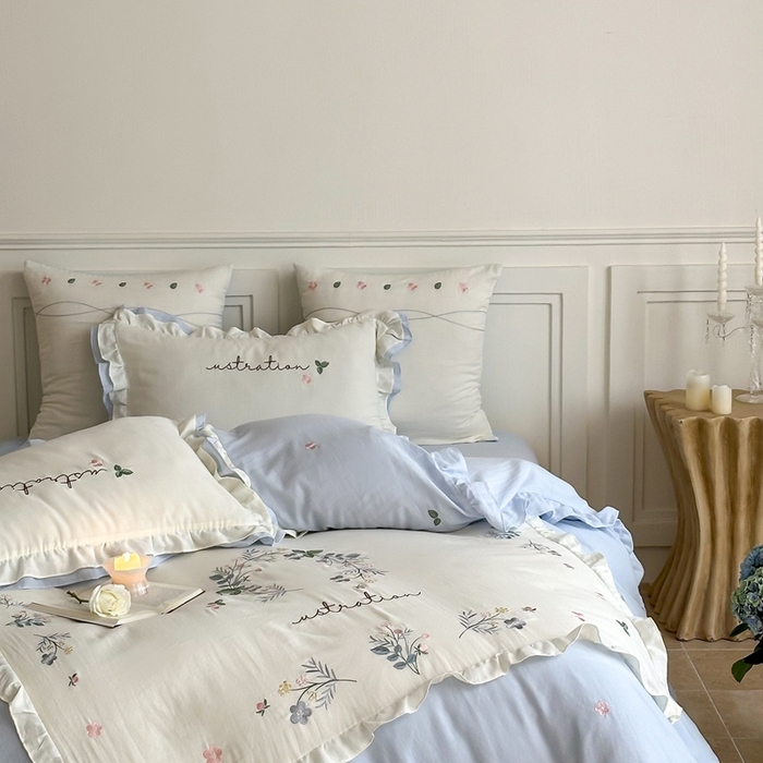 91家纺网 家纺一手货源 找家纺 西西家居 2025新款超柔有氧全棉纯棉双层纱四件套-春日浅樱 春日浅樱-兰