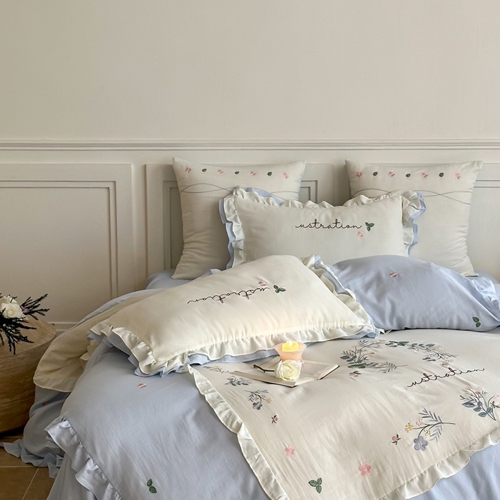 91家纺网 家纺一手货源 找家纺 西西家居 2025新款超柔有氧全棉纯棉双层纱四件套-春日浅樱 春日浅樱-兰