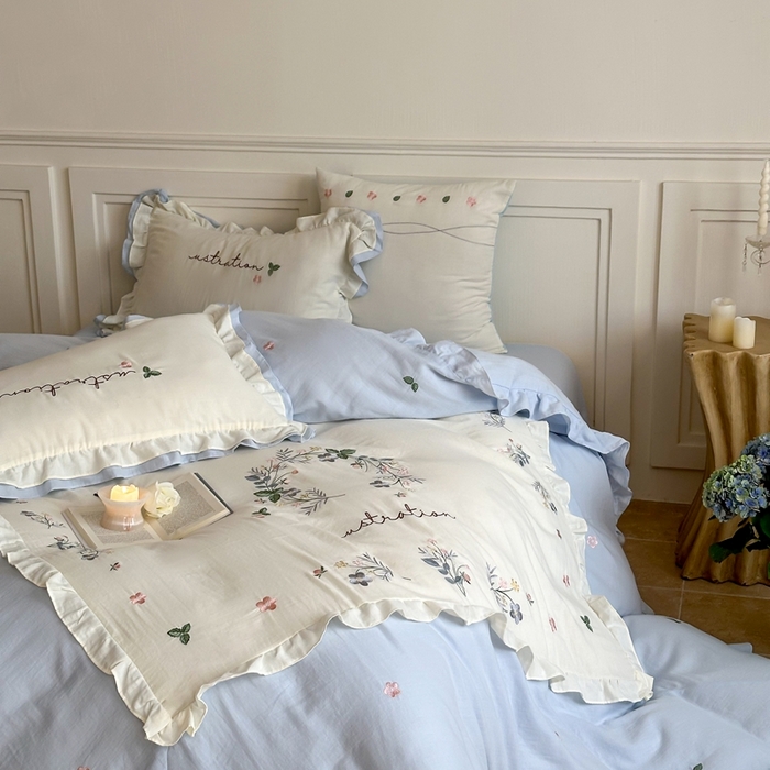 91家纺网 家纺一手货源 找家纺 西西家居 2025新款超柔有氧全棉纯棉双层纱四件套-春日浅樱 春日浅樱-兰