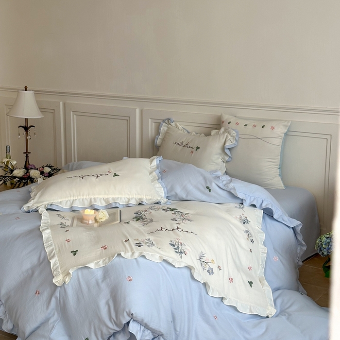 91家纺网 家纺一手货源 找家纺 西西家居 2025新款超柔有氧全棉纯棉双层纱四件套-春日浅樱 春日浅樱-兰