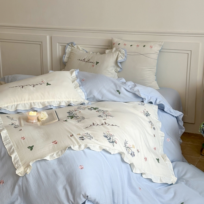 91家纺网 家纺一手货源 找家纺 西西家居 2025新款超柔有氧全棉纯棉双层纱四件套-春日浅樱 春日浅樱-兰