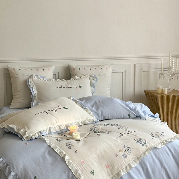 91家纺网 家纺一手货源 找家纺 西西家居 2025新款超柔有氧全棉纯棉双层纱四件套-春日浅樱 春日浅樱-兰