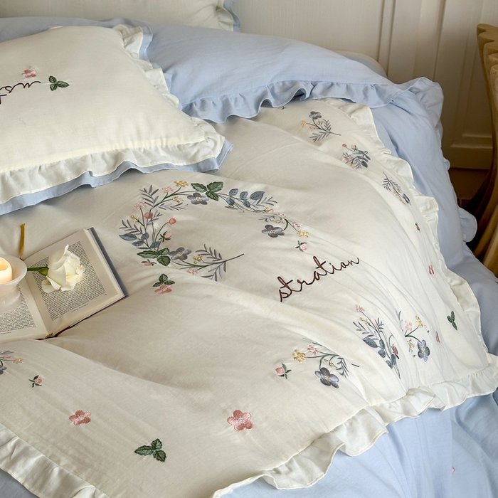 91家纺网 家纺一手货源 找家纺 西西家居 2025新款超柔有氧全棉纯棉双层纱四件套-春日浅樱 春日浅樱-兰