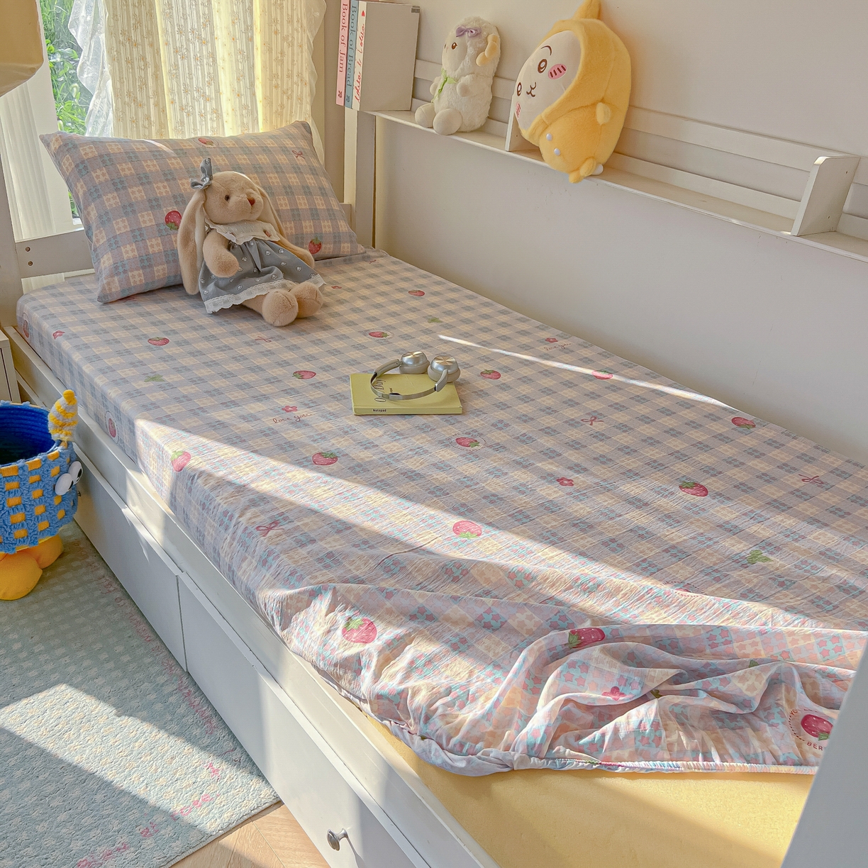 91家纺网 家纺一手货源 找家纺 （总）韩巢家纺 2025新款双层纱学生宿舍寝室床笠单件单床笠上下铺防滑床单床垫套