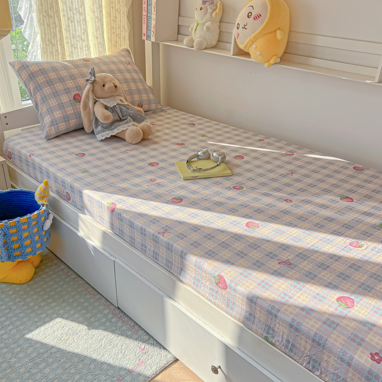 91家纺网 家纺一手货源 找家纺 （总）韩巢家纺 2025新款双层纱学生宿舍寝室床笠单件单床笠上下铺防滑床单床垫套