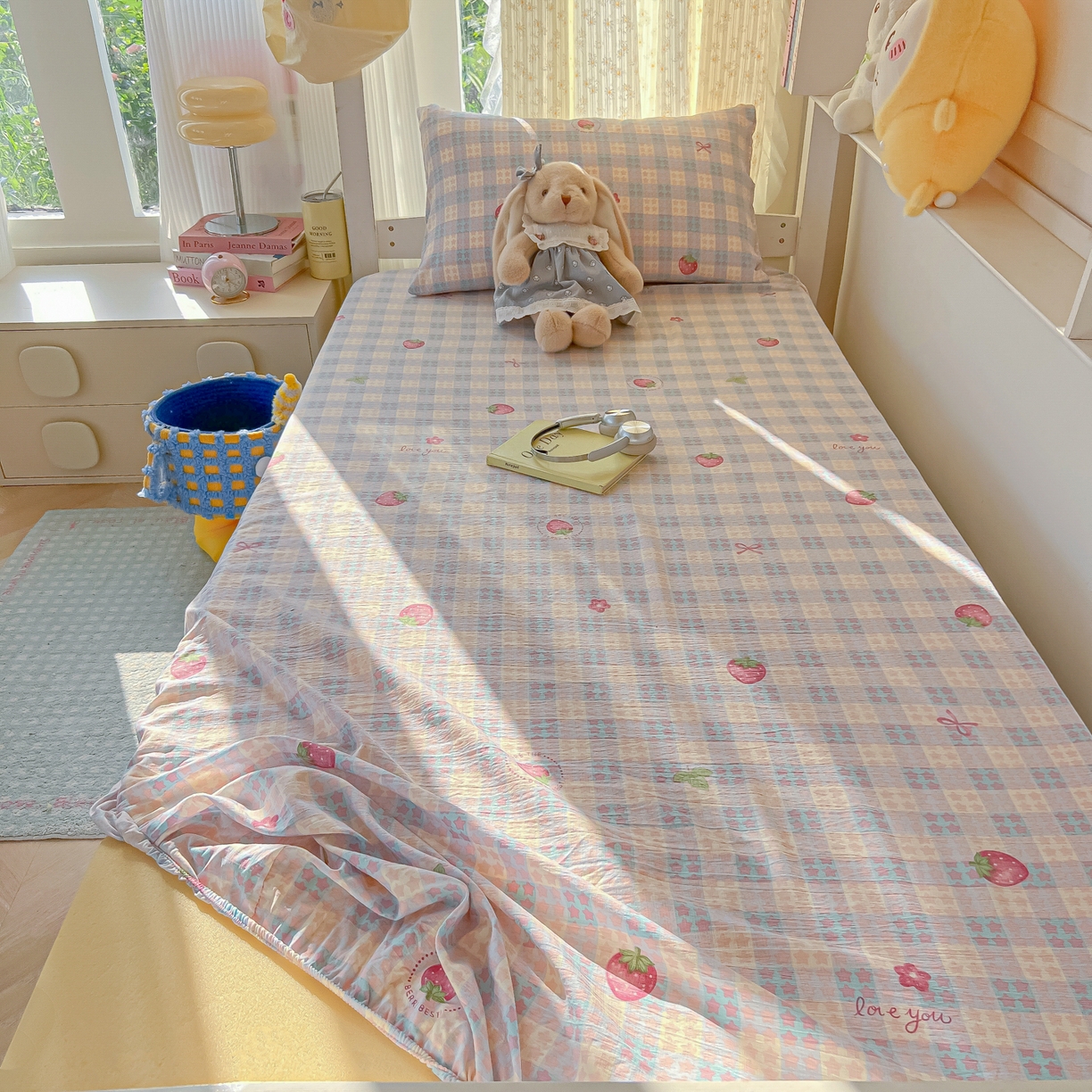 91家纺网 家纺一手货源 找家纺 （总）韩巢家纺 2025新款双层纱学生宿舍寝室床笠单件单床笠上下铺防滑床单床垫套