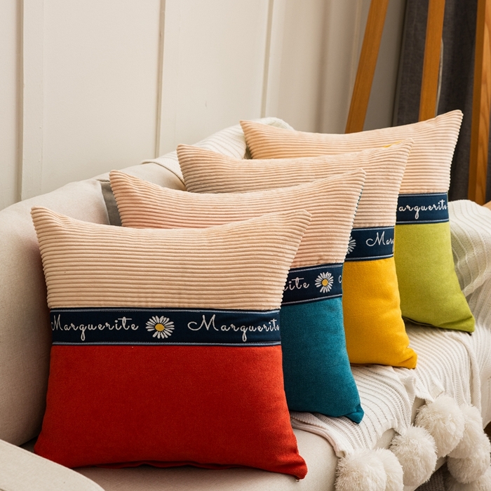 91家纺网 家纺一手货源 找家纺 （总）新奇异 2025新款罗柑菊拼接抱枕（支持定制）