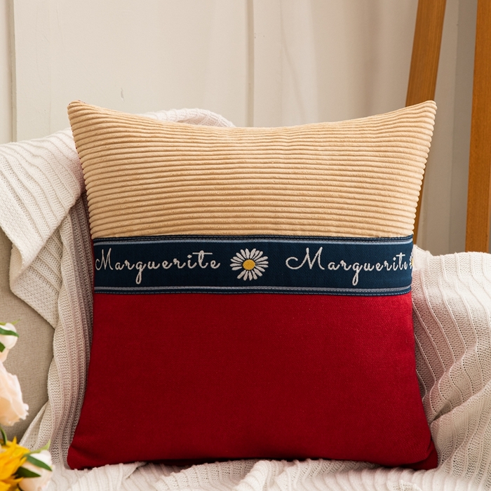 91家纺网 家纺一手货源 找家纺 新奇异 2025新款罗柑菊拼接抱枕（支持定制） 罗柑菊-大红