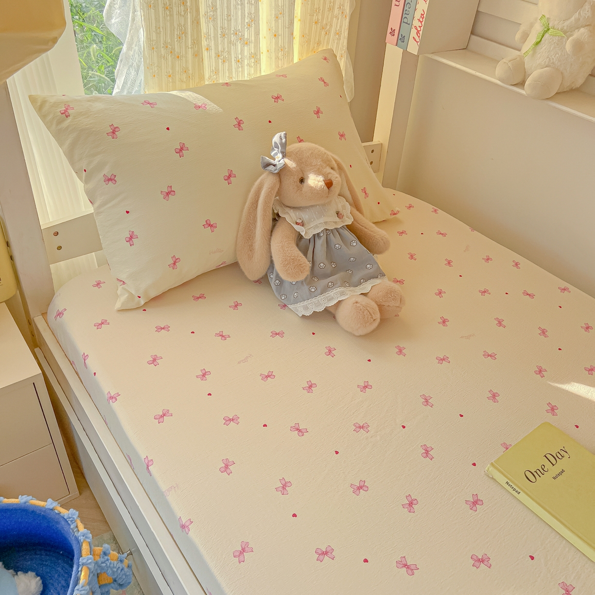 91家纺网 家纺一手货源 找家纺 韩巢家纺 2025新款双层纱学生宿舍寝室床笠单件单床笠上下铺防滑床单床垫套 粉相思