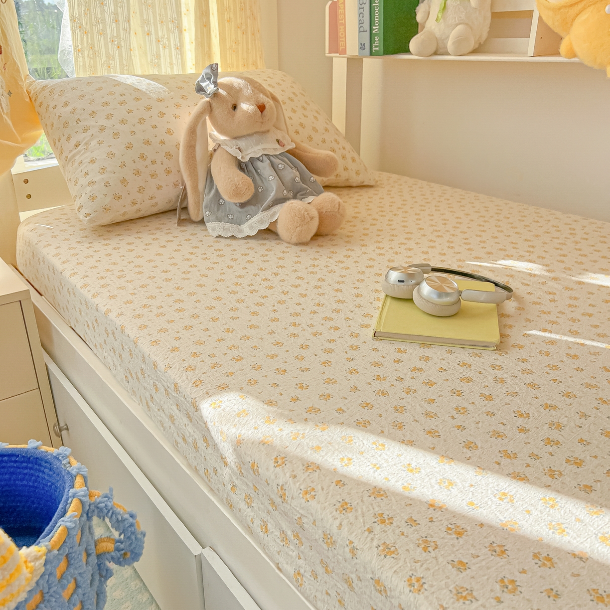 91家纺网 家纺一手货源 找家纺 韩巢家纺 2025新款双层纱学生宿舍寝室床笠单件单床笠上下铺防滑床单床垫套 橘子海