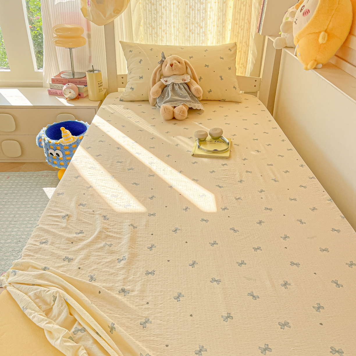 91家纺网 家纺一手货源 找家纺 韩巢家纺 2025新款双层纱学生宿舍寝室床笠单件单床笠上下铺防滑床单床垫套 蓝相思