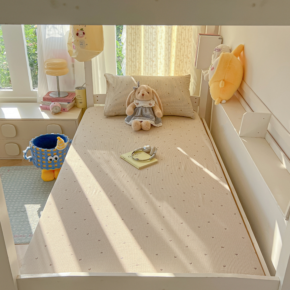 91家纺网 家纺一手货源 找家纺 韩巢家纺 2025新款双层纱学生宿舍寝室床笠单件单床笠上下铺防滑床单床垫套 米倾心