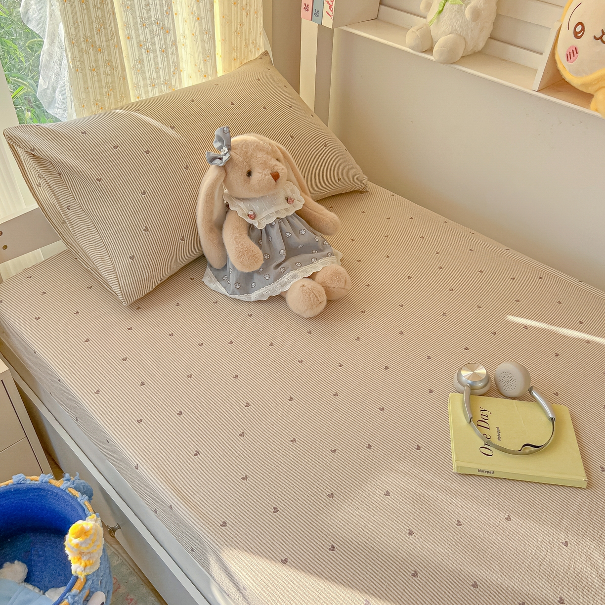 91家纺网 家纺一手货源 找家纺 韩巢家纺 2025新款双层纱学生宿舍寝室床笠单件单床笠上下铺防滑床单床垫套 米倾心