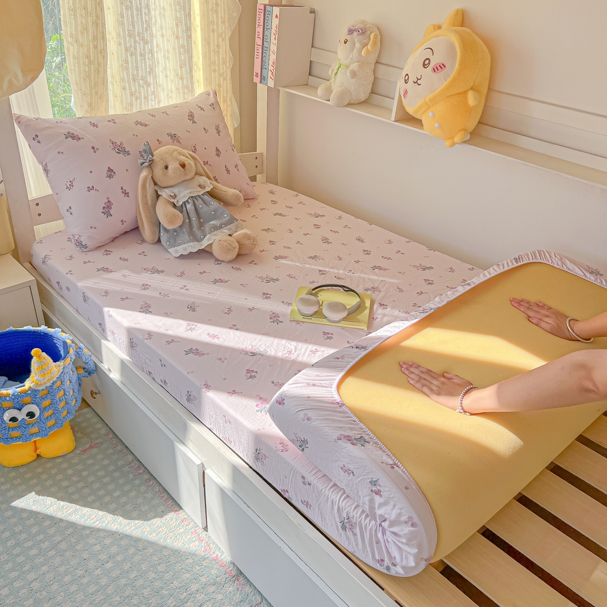 韩巢家纺 2025新款双层纱学生宿舍寝室床笠单件单床笠上下铺防滑床单床垫套 葡萄七分甜