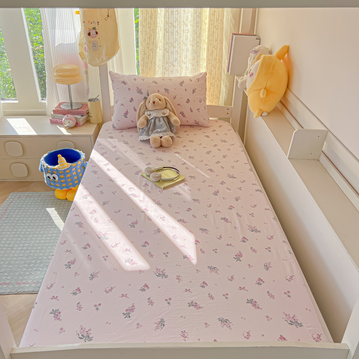 91家纺网 家纺一手货源 找家纺 韩巢家纺 2025新款双层纱学生宿舍寝室床笠单件单床笠上下铺防滑床单床垫套 葡萄七分甜