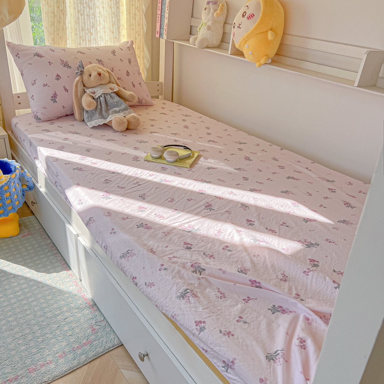 91家纺网 家纺一手货源 找家纺 韩巢家纺 2025新款双层纱学生宿舍寝室床笠单件单床笠上下铺防滑床单床垫套 葡萄七分甜