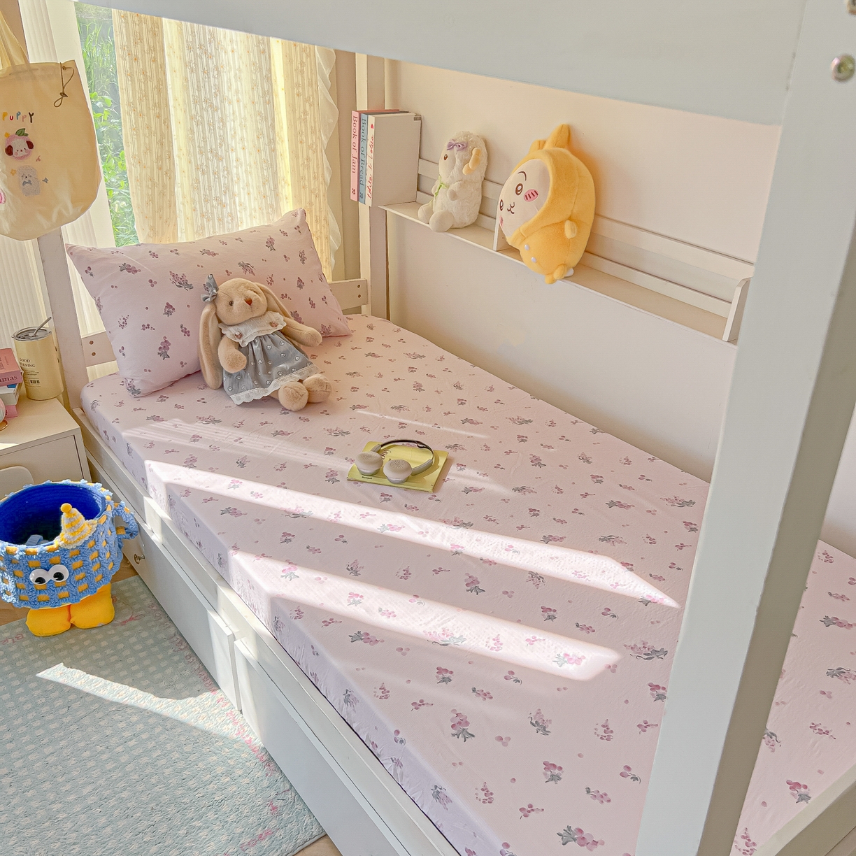 91家纺网 家纺一手货源 找家纺 韩巢家纺 2025新款双层纱学生宿舍寝室床笠单件单床笠上下铺防滑床单床垫套 葡萄七分甜