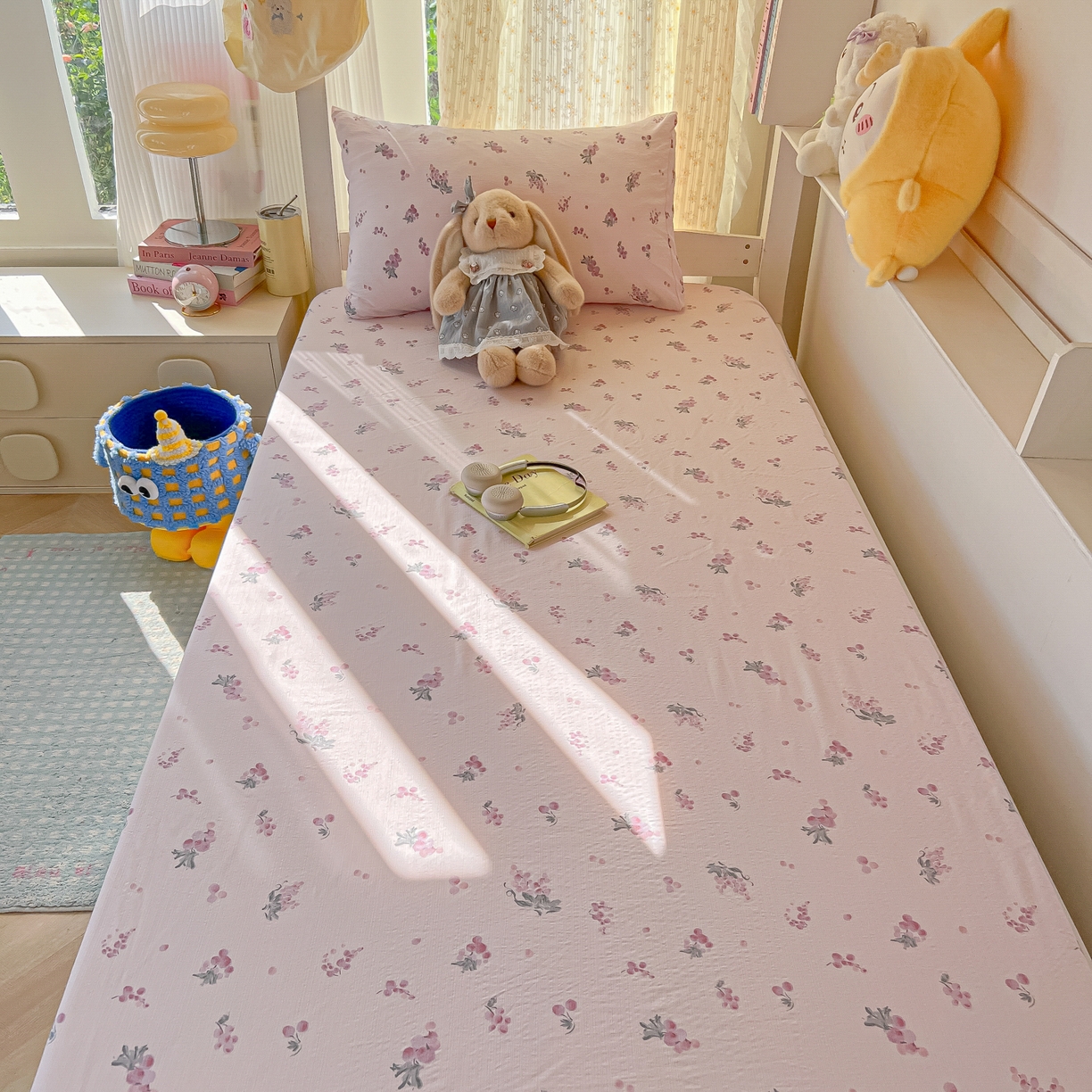 91家纺网 家纺一手货源 找家纺 韩巢家纺 2025新款双层纱学生宿舍寝室床笠单件单床笠上下铺防滑床单床垫套 葡萄七分甜