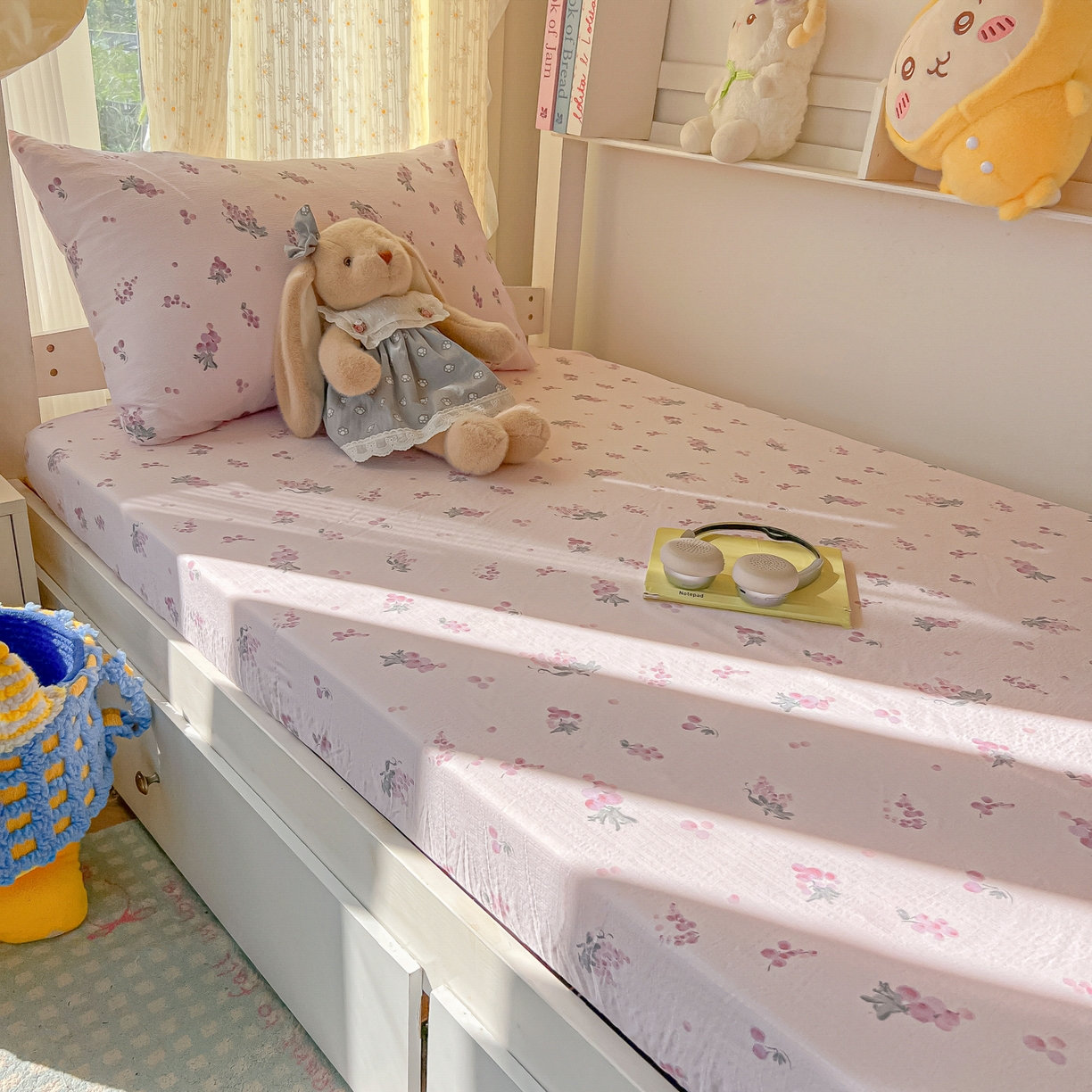 91家纺网 家纺一手货源 找家纺 韩巢家纺 2025新款双层纱学生宿舍寝室床笠单件单床笠上下铺防滑床单床垫套 葡萄七分甜