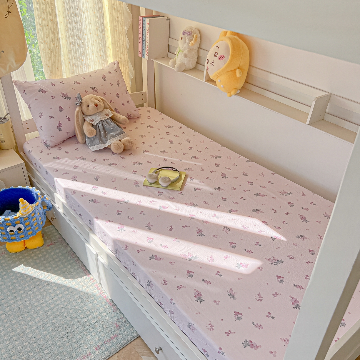 91家纺网 家纺一手货源 找家纺 韩巢家纺 2025新款双层纱学生宿舍寝室床笠单件单床笠上下铺防滑床单床垫套 葡萄七分甜