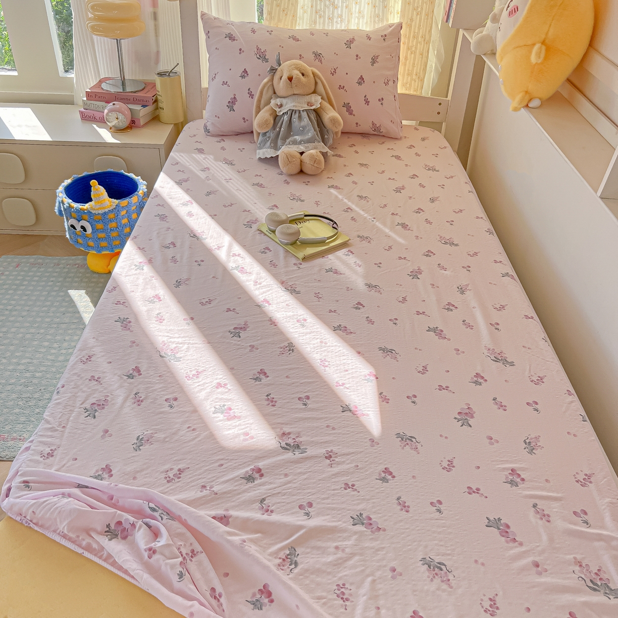 91家纺网 家纺一手货源 找家纺 韩巢家纺 2025新款双层纱学生宿舍寝室床笠单件单床笠上下铺防滑床单床垫套 葡萄七分甜