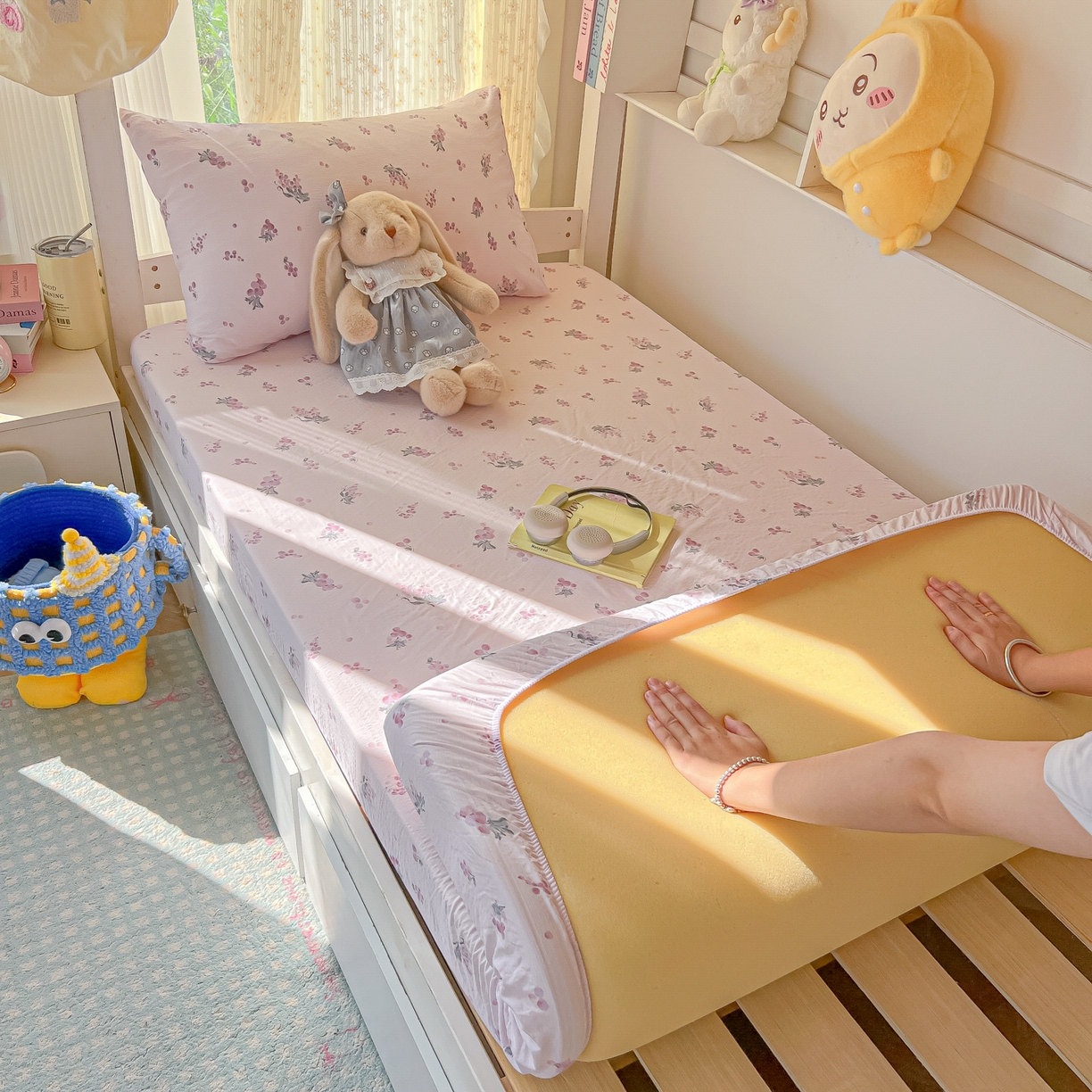 91家纺网 家纺一手货源 找家纺 韩巢家纺 2025新款双层纱学生宿舍寝室床笠单件单床笠上下铺防滑床单床垫套 葡萄七分甜